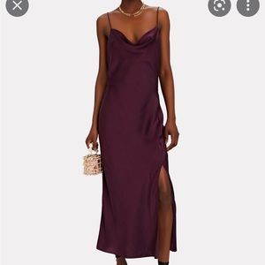 Intermix Burgundy / Purple Rachel Silk Cowl Neck Slip Dress